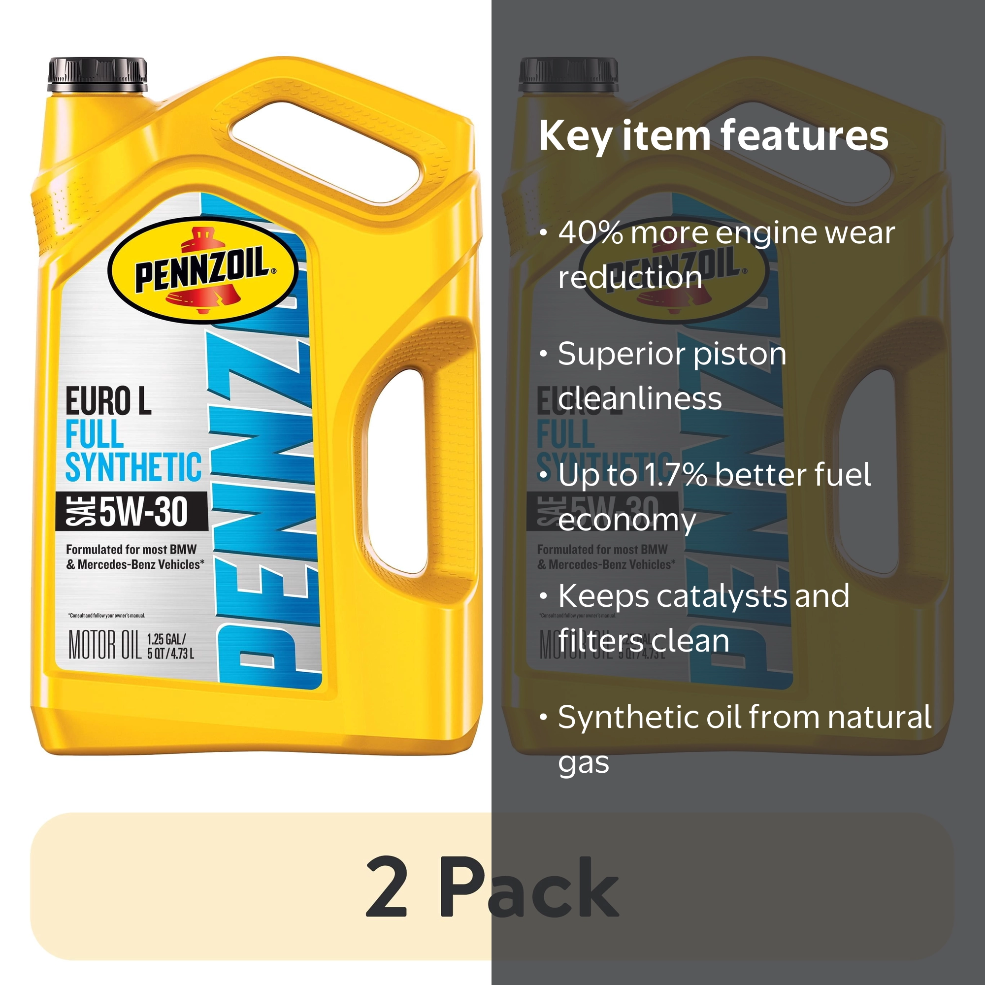 2 pack) Pennzoil Platinum Euro L Full Synthetic 5W-30 Motor Oil, 5