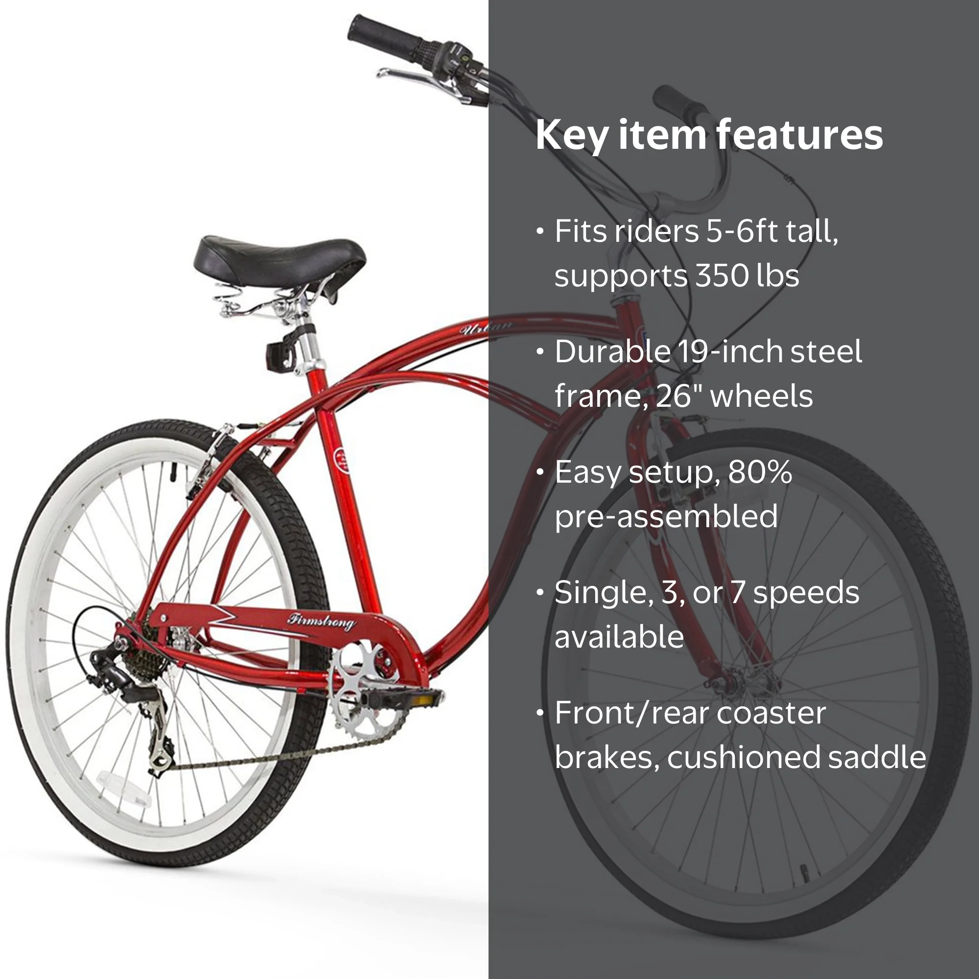 Free Shipping! Firmstrong Urban Man 26 Inch Men's Seven Speed Red