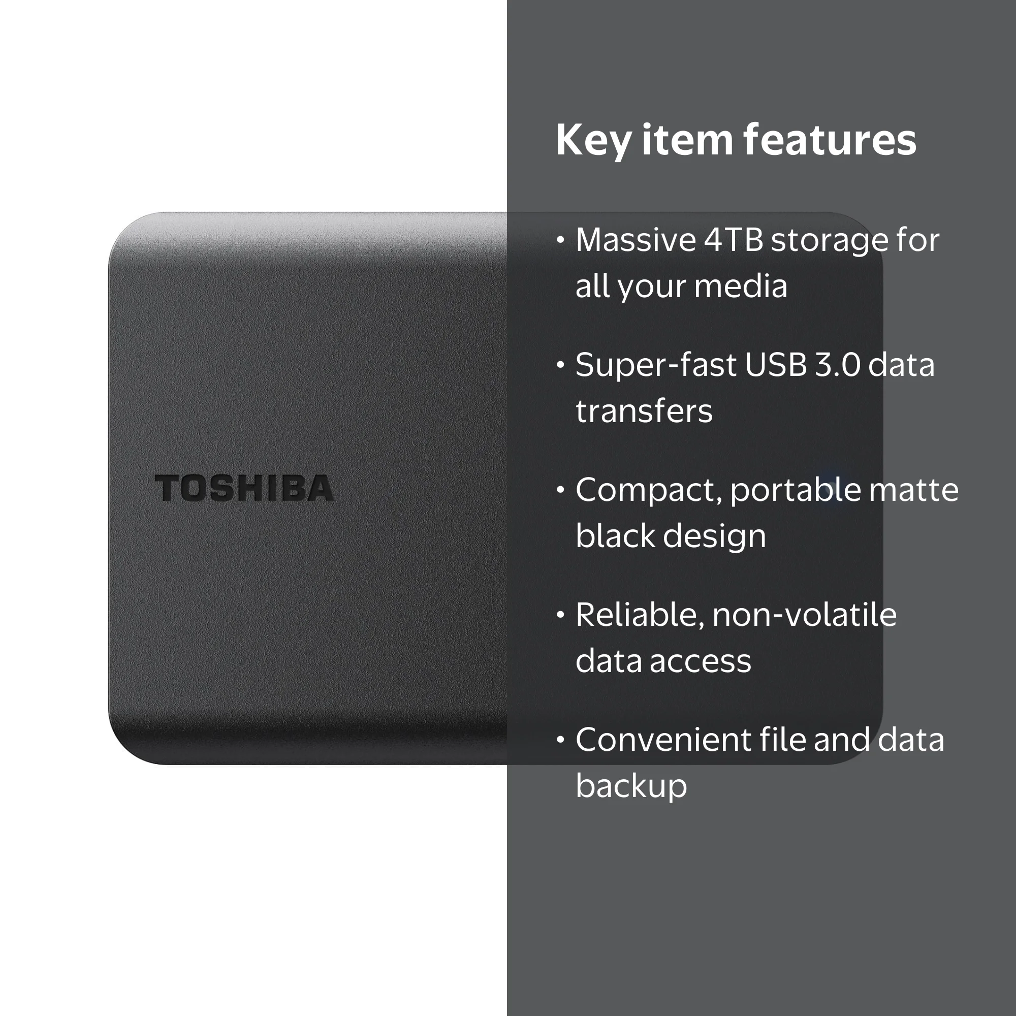 Toshiba, External Hard Drive, 4TB, Portable, Matte Black - Walmart.com