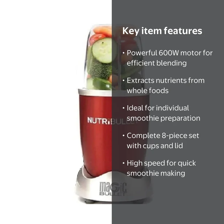NutriBullet 8-Piece Magic Bullet Kitchen Prep Set, 600W Single