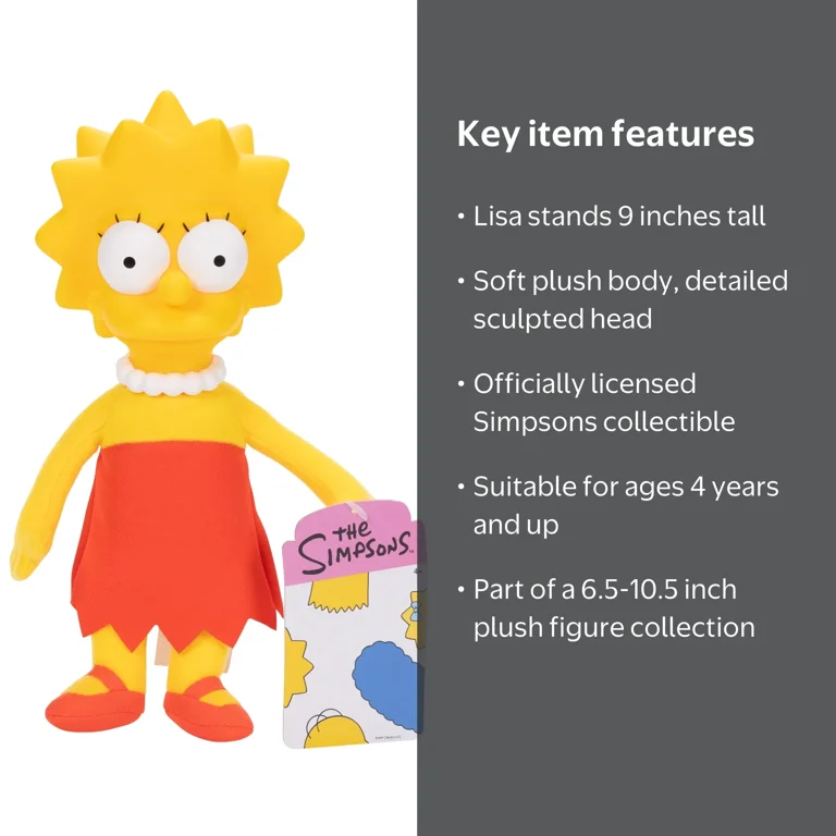 The Simpsons, Plush Lisa Simpson Figure, 9 inch, Soft Plush Body