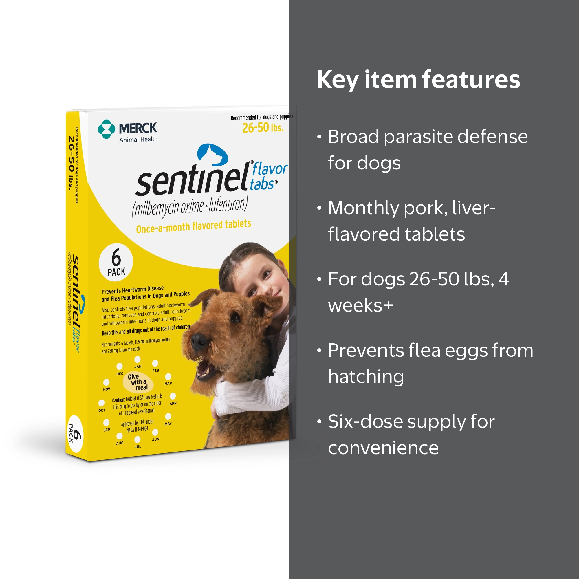 SENTINEL, Dog Tablet, 26-50 lbs, 6 Count - Walmart.com