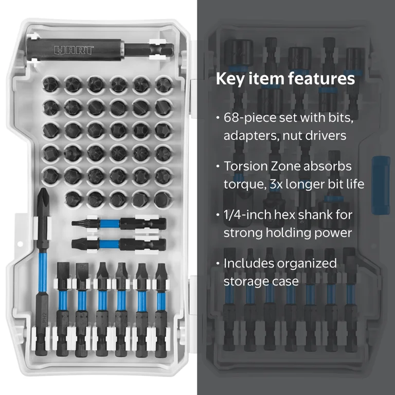 HART 68-Piece Impact Driver Bit Set, Torsion Zone - Walmart.com