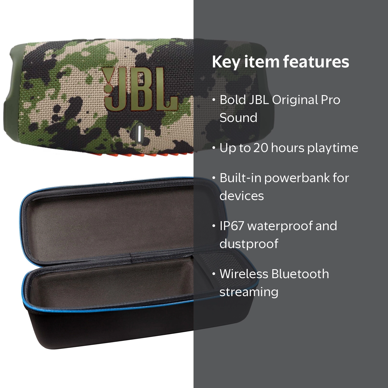 JBL Charge 5 Bluetooth Speaker with Pro Sound, 20H Playtime