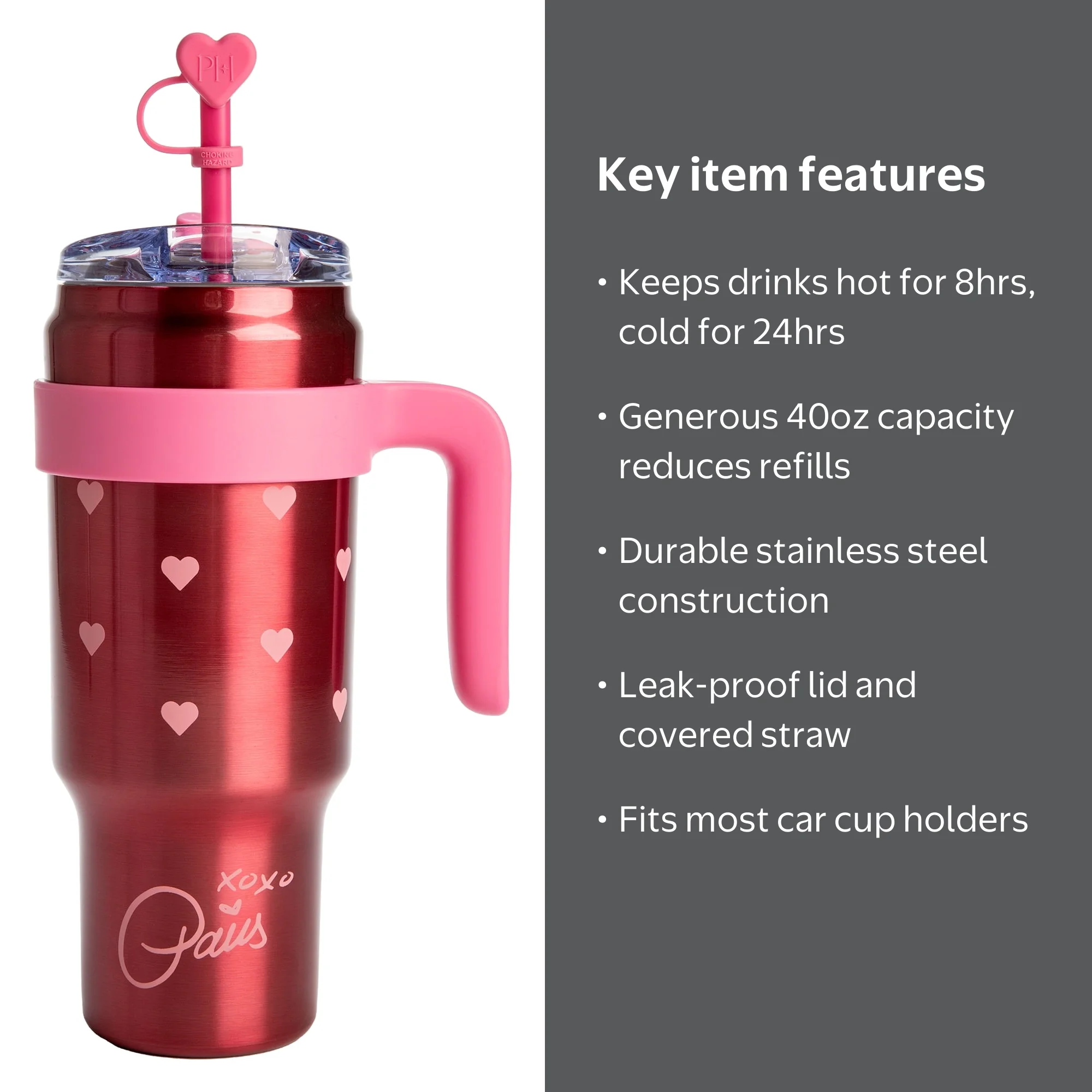 Paris Hilton 40oz Stainless Steel Tumbler with Removable Handle