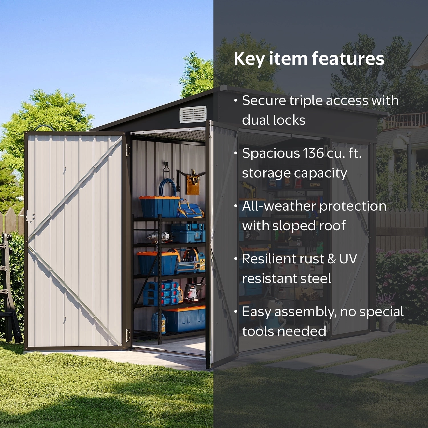 CLOUWDWELL, Metal Storage Shed, 8' x 4', Lockable 3-Doors
