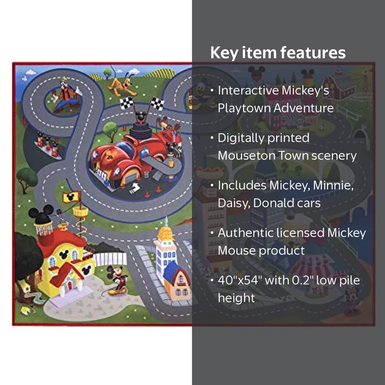 Disney Game Rug, Mickey Mouse and Friends, Kids Road Play Mat with