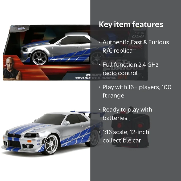 Jada Toys Fast & Furious Brian's 2002 Nissan Skyline GT-R R34 RC 1