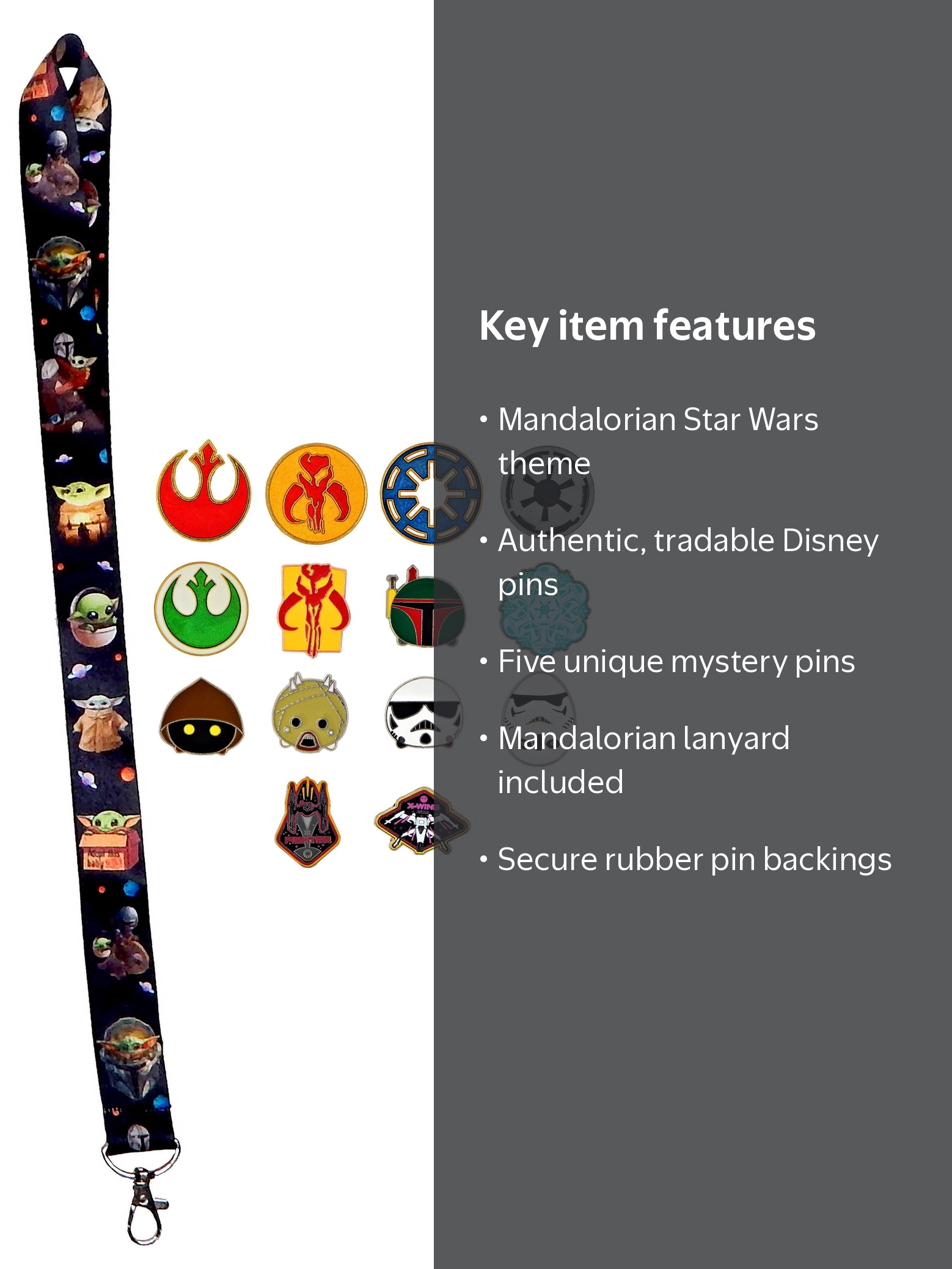 The Mandalorian Themed Star Wars 5 Pin Set w/ Lanyard Disney
