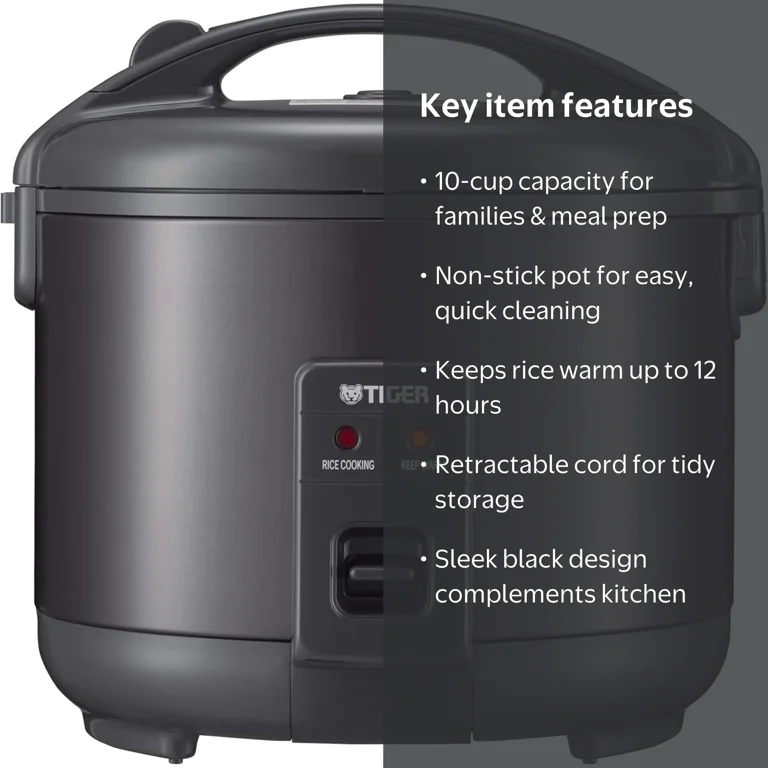 Tiger, Rice Cooker, 10 Cups, Black Finish, Non-Stick - Walmart.com