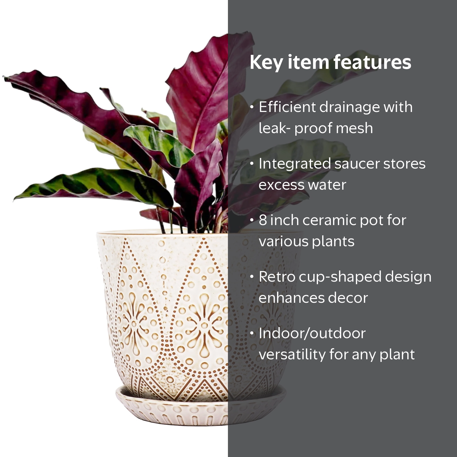 Gepege 8 Inch Ceramic Planter Pot with Drainage Holes, Saucers