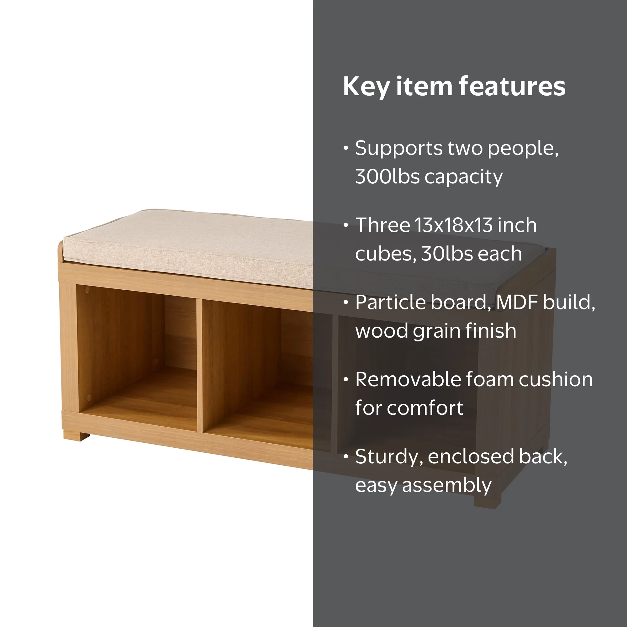 Better Homes & Gardens 3-Cube Storage Bench, Light Honey - Walmart.com