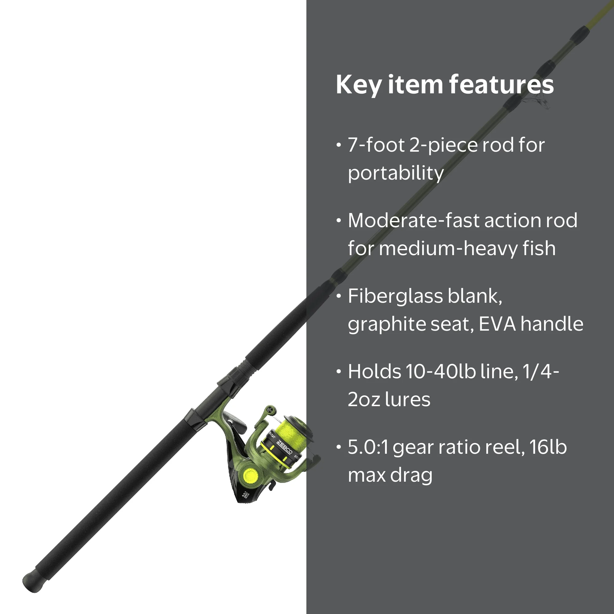 Zebco Big Cat Spinning Reel and Fishing Rod Combo, 7-Foot, Size 60