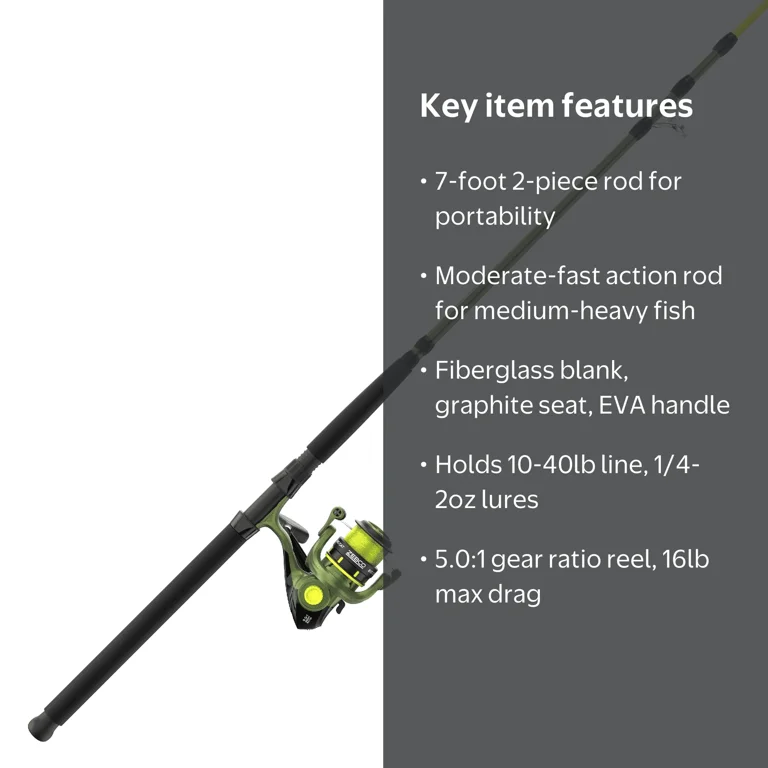 Zebco Big Cat Spinning Reel and Fishing Rod Combo, 7-Foot, Size 60