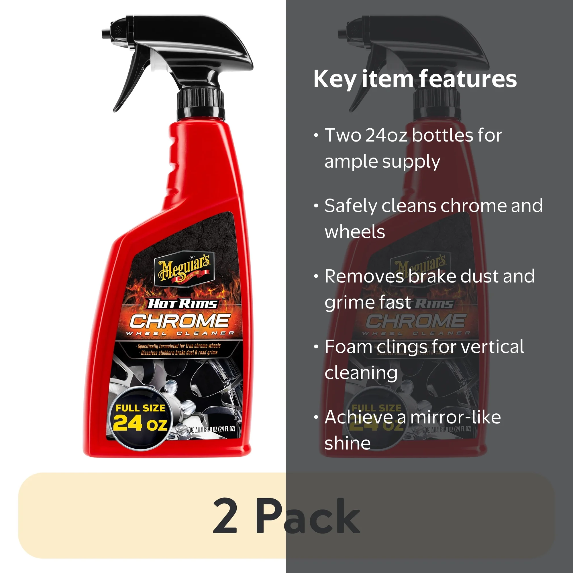 2 pack) Meguiar's Hot Rims Chrome Wheel Cleaner, G19124, 24 oz
