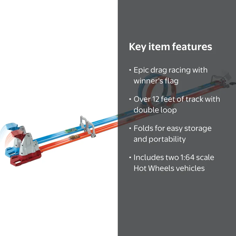 Hot Wheels Race & Fold Race Track Set, Double Loop Dash with 2 Toy