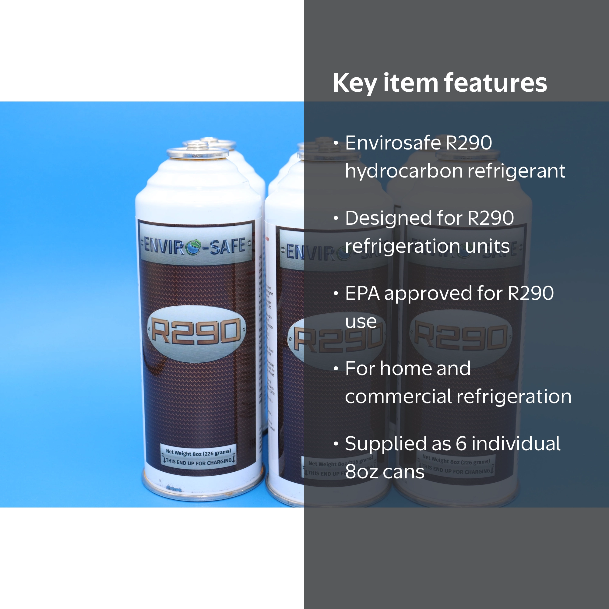 Envirosafe R290 Icemaker Refrigerant, 6 -8oz Cans R-290 for Ice