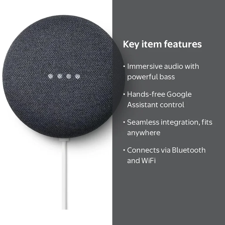 Google Nest Mini 2nd Generation Smart Speaker, Charcoal, Google