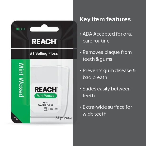mint REACH Mint Waxed Dental Floss, 55 Yard for Wide Spaced Teeth