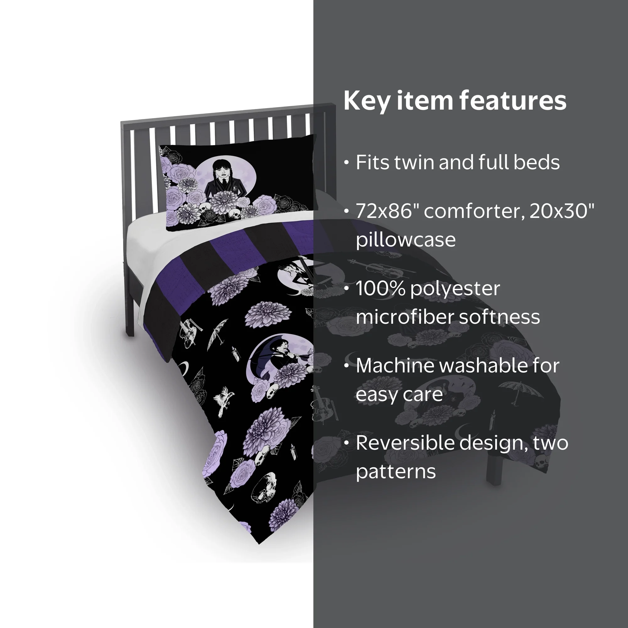 MGM Wednesday Addams 2 Piece Twin/Full Size Kids Comforter Set