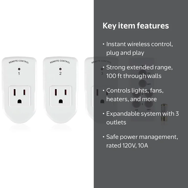 BN-LINK, Wireless Remote Control Outlet Switch, Long Range, 1200W