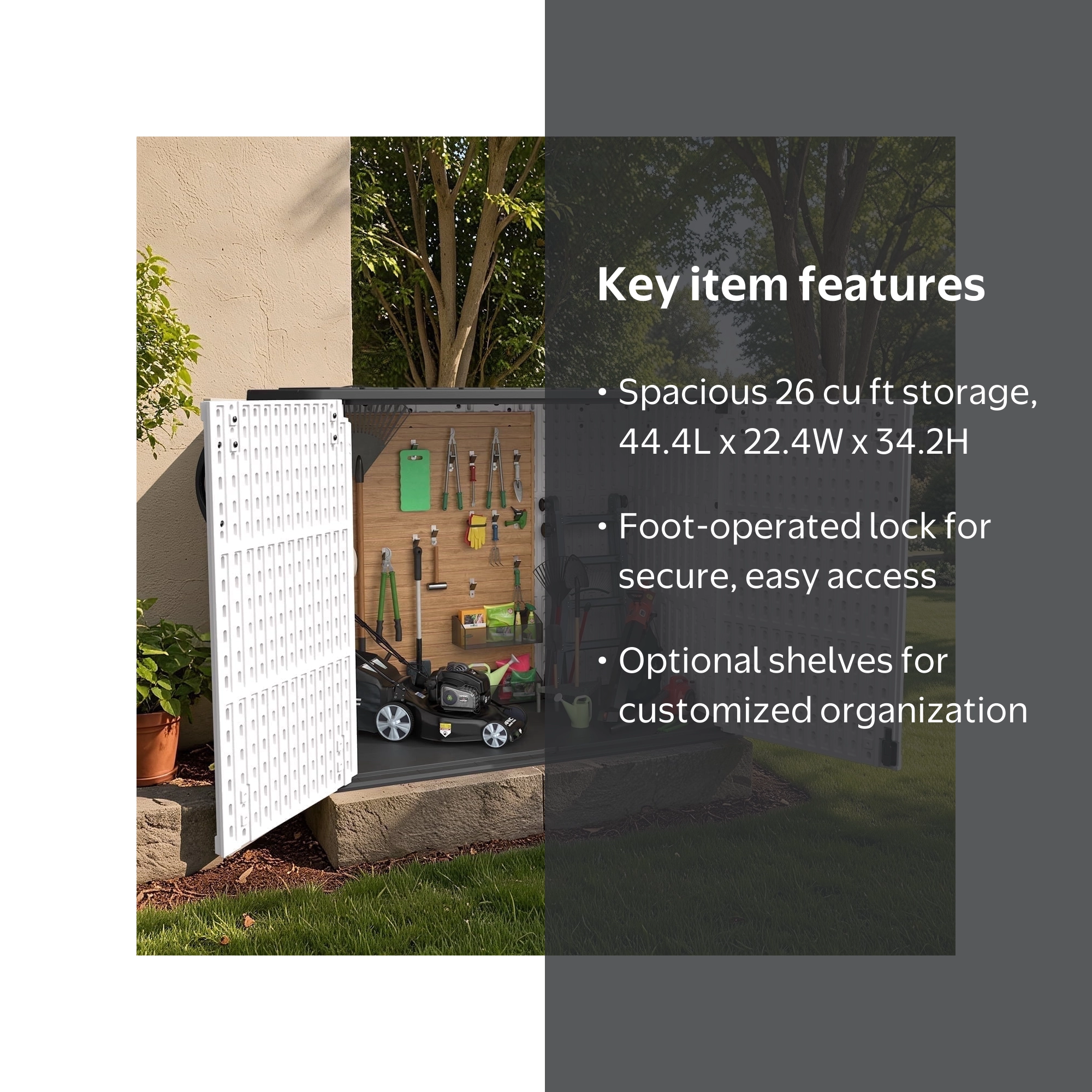 Patiowell, 26 Cu.FT Outdoor Horizontal Resin Storage Shed