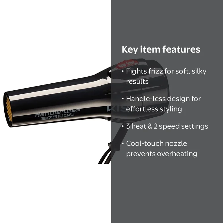 KISS Handle-Less Ceramic Tourmaline Hair Dryer, 1875W, 3