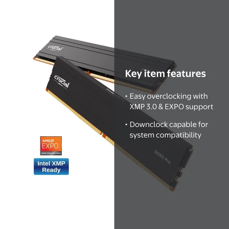 Crucial, DDR5 Memory Kit, 32GB (2 x 16GB) 6000MHz, PC5 48000