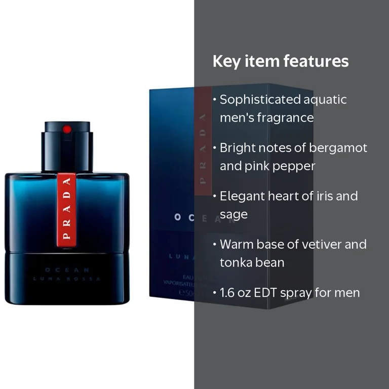 Prada, Luna Rossa Ocean Eau de Toilette, 1.6 oz, Aquatic Fragrance