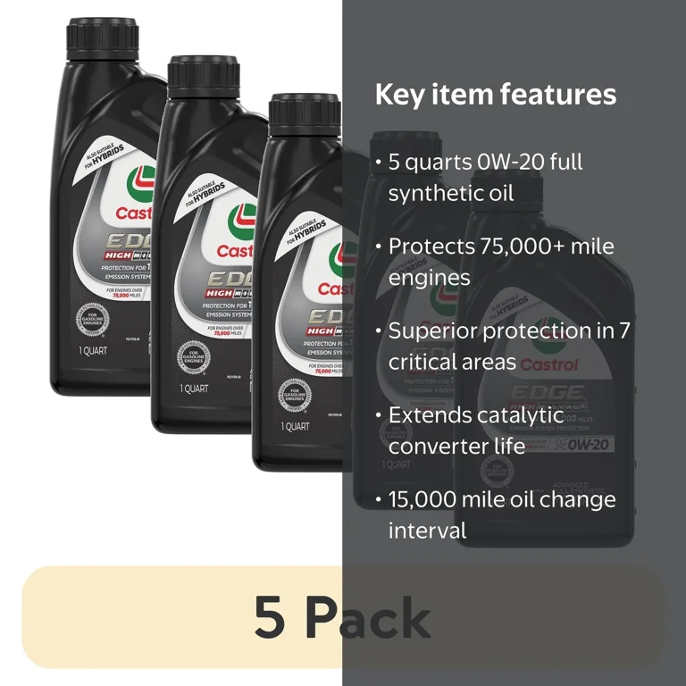 5 pack) Castrol Edge High Mileage 0W-20 Advanced Full Synthetic