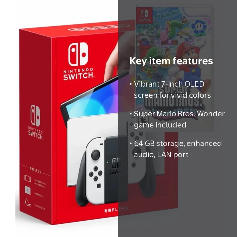 Nintendo Switch - White OLED Model with Joy-Con, Super Mario Bros