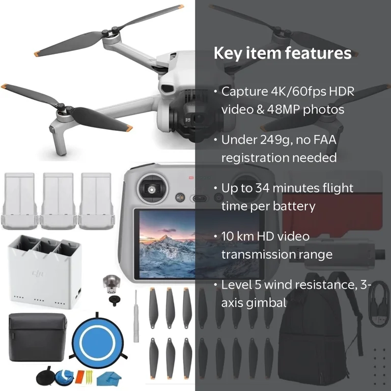 DJI Mini 3 Drone (DJI RC) - & Fly More Kit Lightweight and