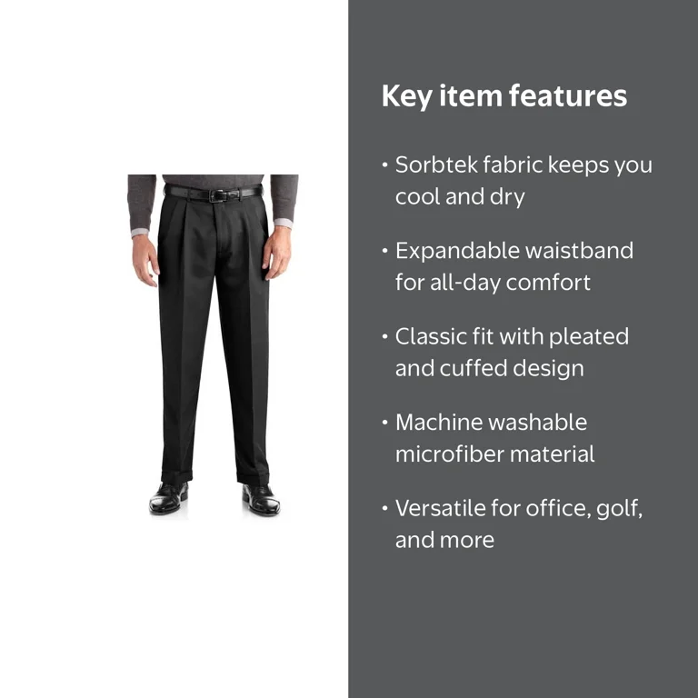 George Men's & Big Men's Classic Fit Pleated Cuffed Microfiber