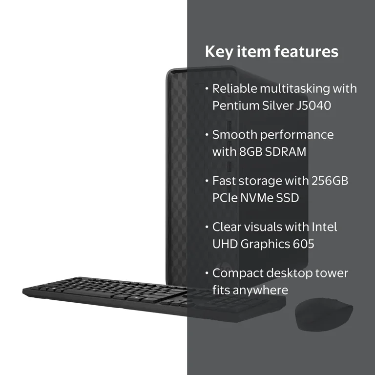 New HP Slim Desktop PC, Intel J4025 Processor, 8GB RAM, 256GB SSD