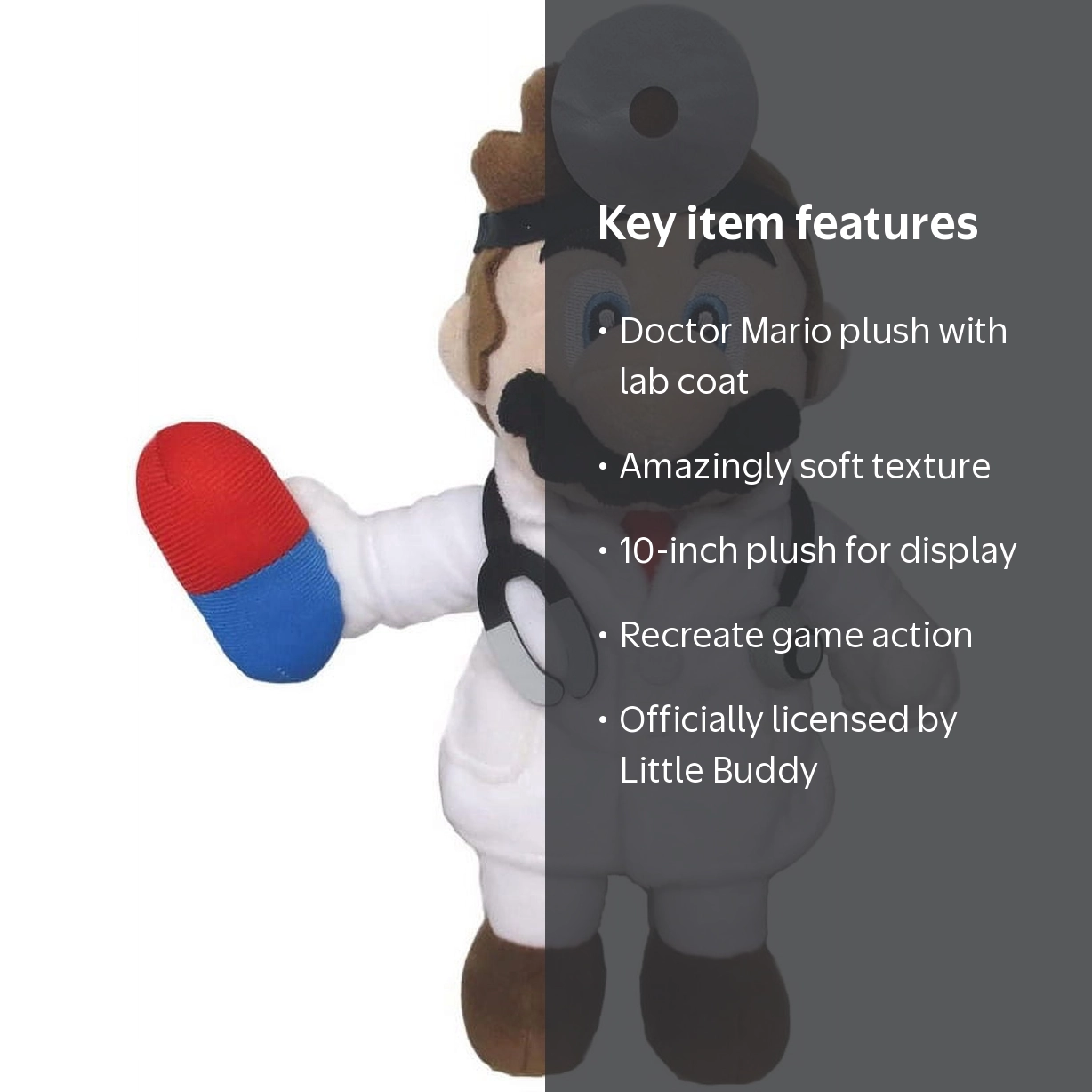 Super Mario Bros., Super Mario Doctor Mario Plush, 10 Inch, White