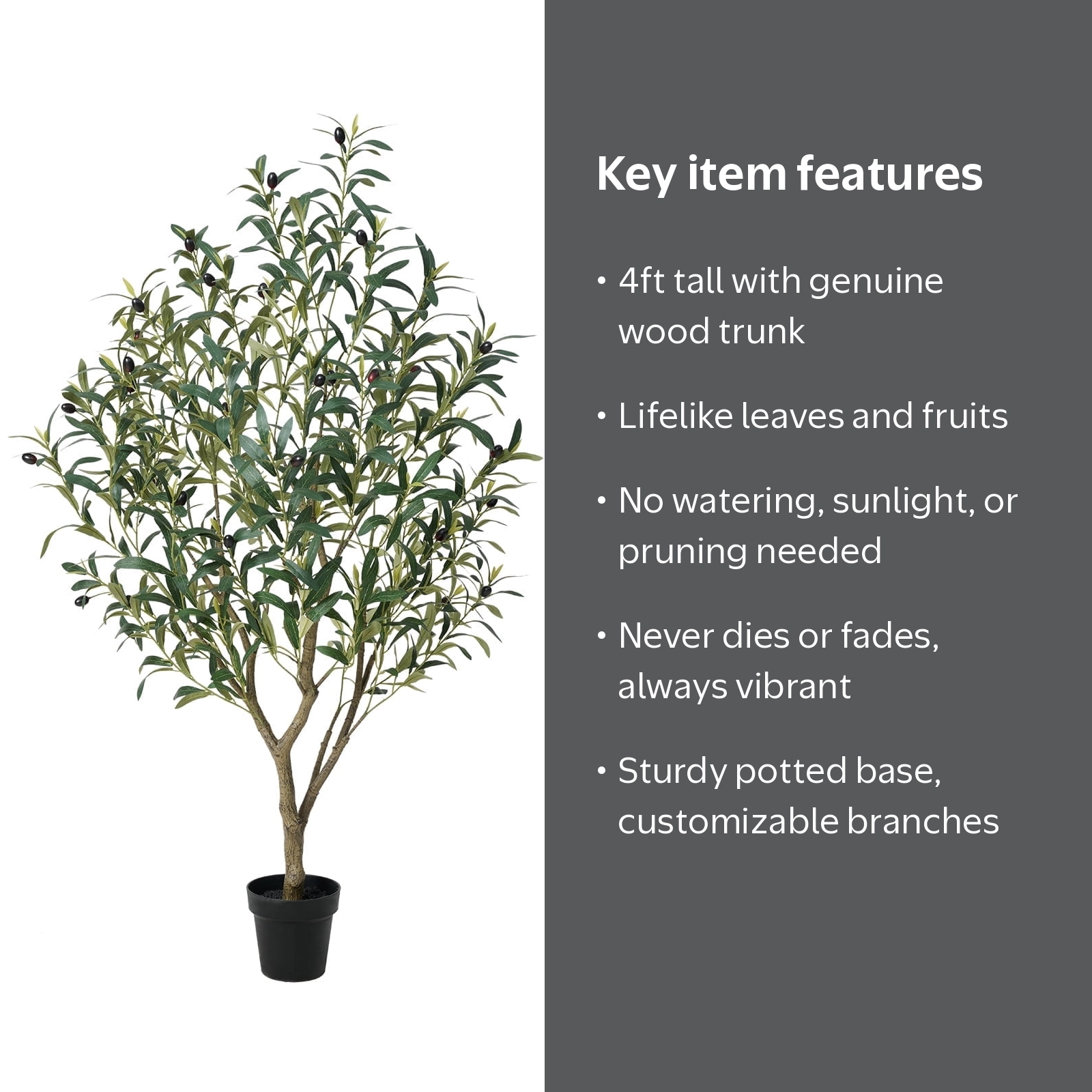 4FT Indoor Faux Olive Tree in Pot, Artificial Plants with Branches