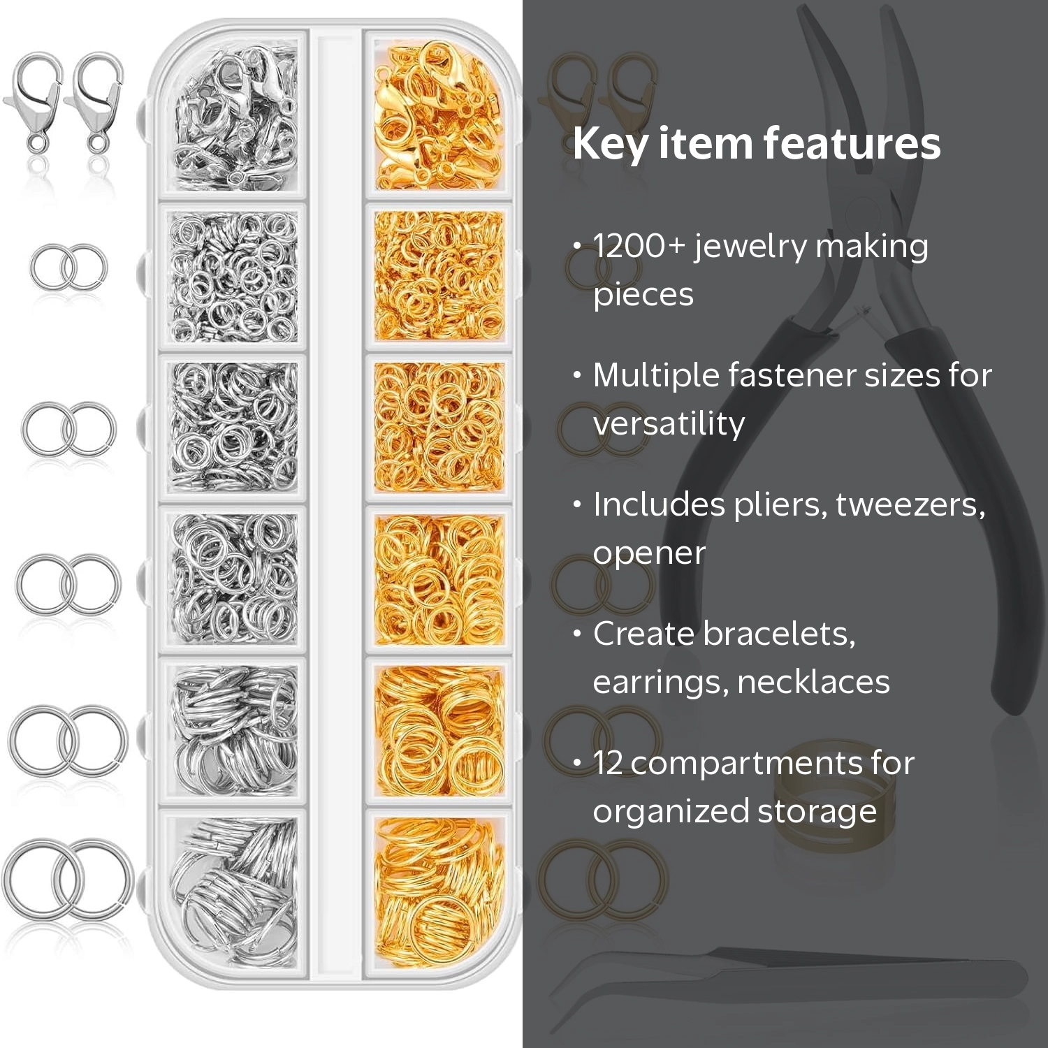 MRSXXNTY Jewelry Making Kit, Silver and Gold Jump Rings, 1200
