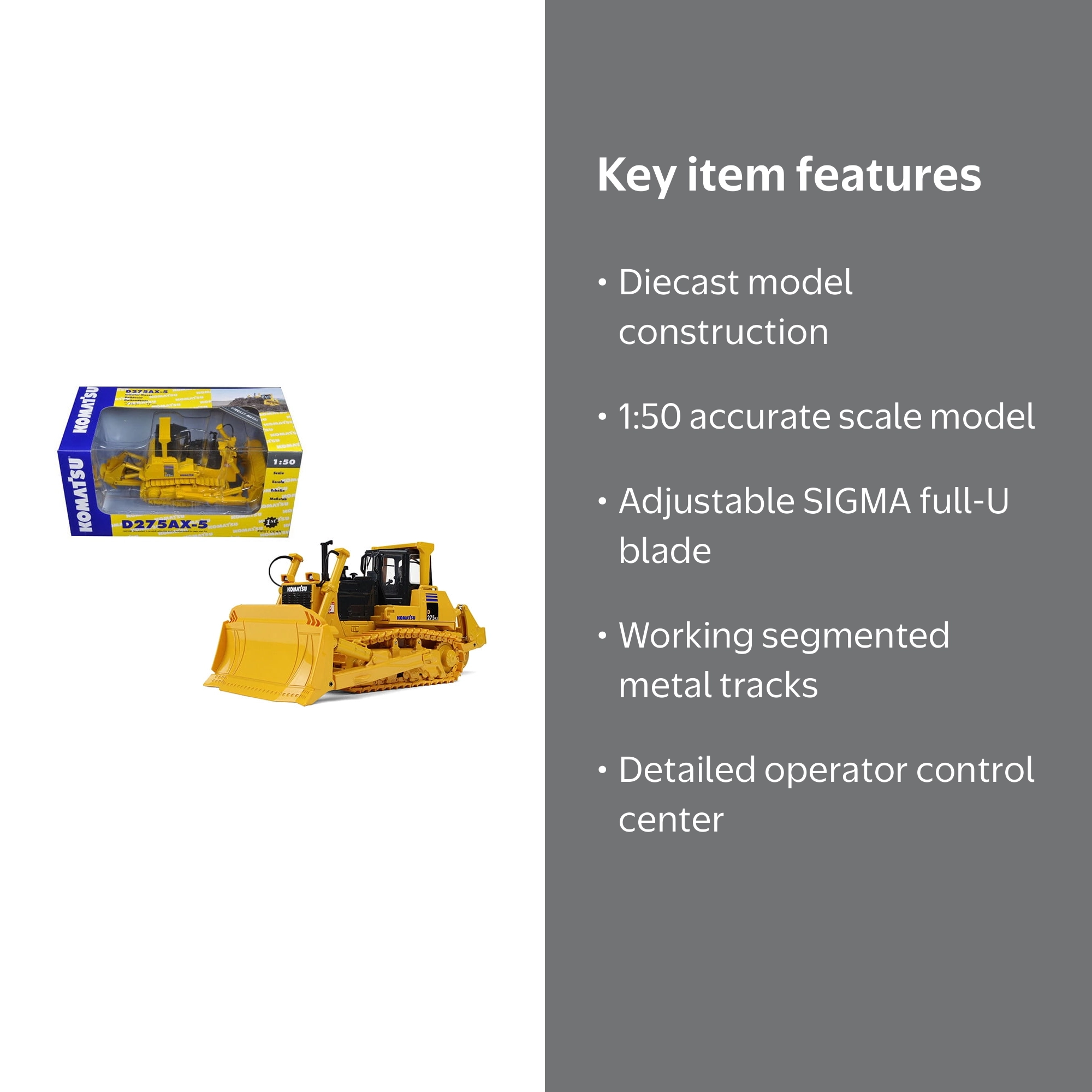KOMATSU D275AX-5 1:50スケールモデル Komatsu D275AX-5 SIGMA Dozer with Ripper 1/50 Diecast Model First