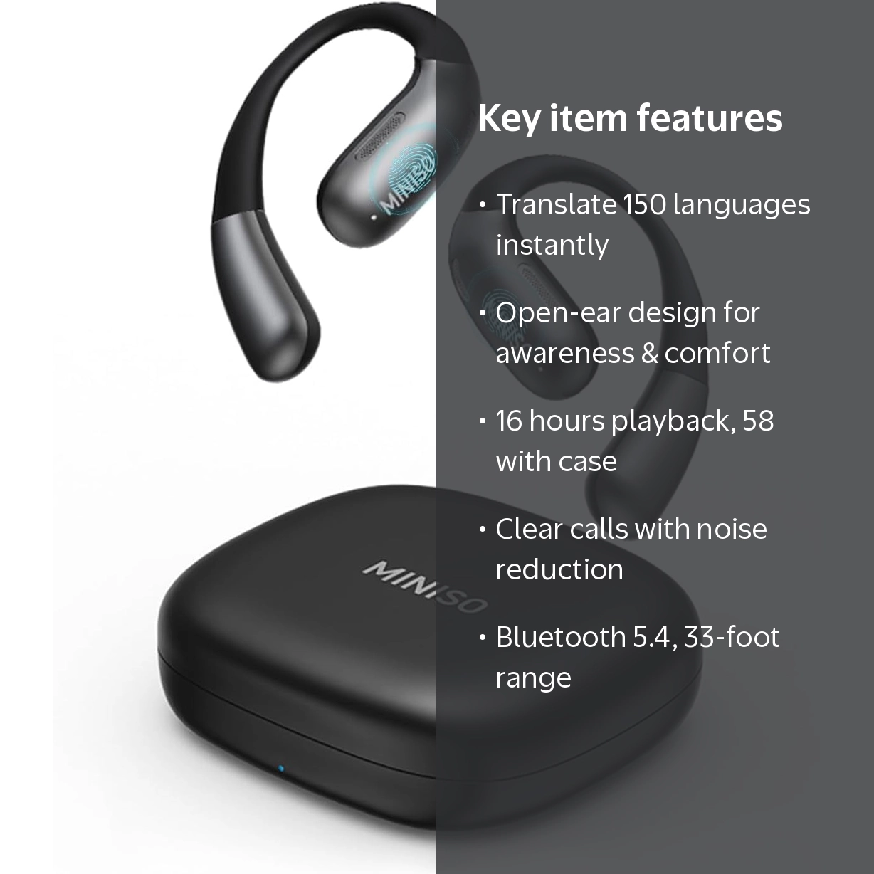 MINISO X28 AI Translation Earbud Open Ear Wireless Earbud Support