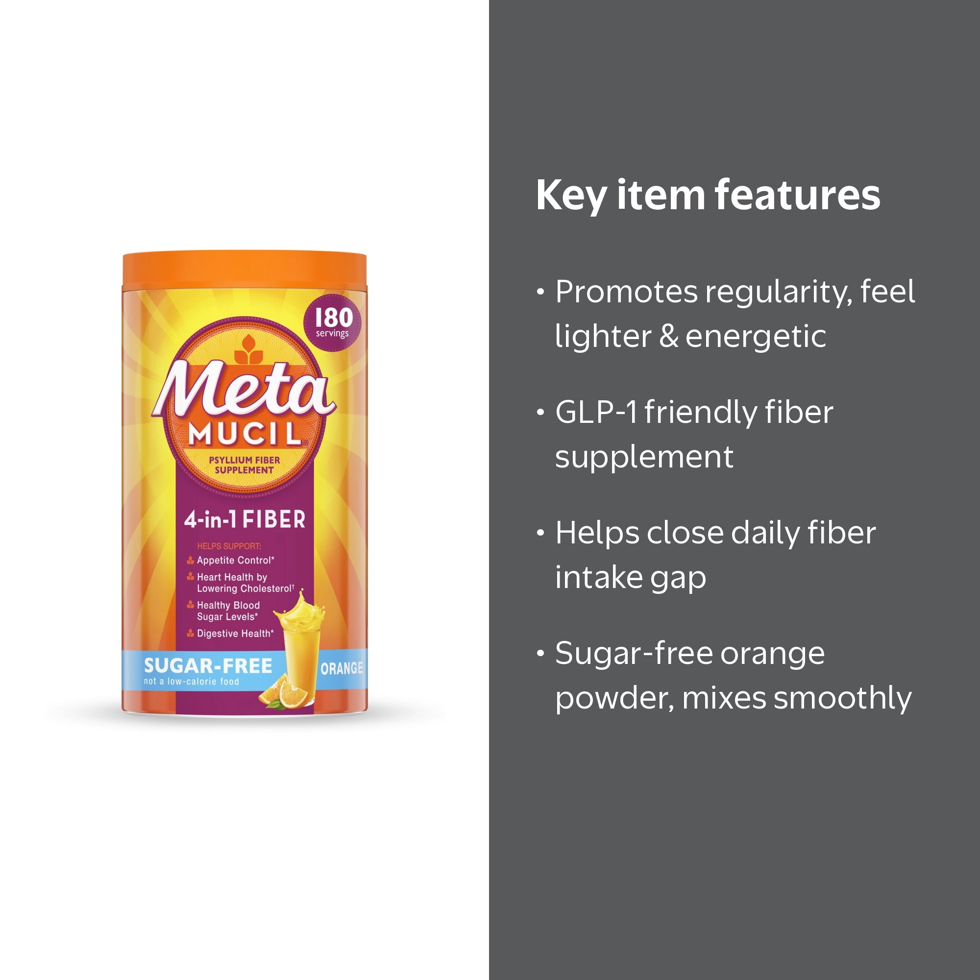metamucil semaglutide GLP-1 Friendly Fiber Supplement, Sugar Free Fiber Powder, Orange, 180 Servings HSA/FSA Eligible and prebiotic Inulin fiber to support gut health Metamucil Fiber Supplement Capsules, 2
