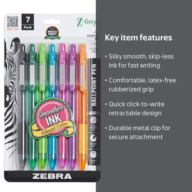 Zebra, Ballpoint Pen, 1.0mm Assorted 7pk, Retractable - Walmart.com