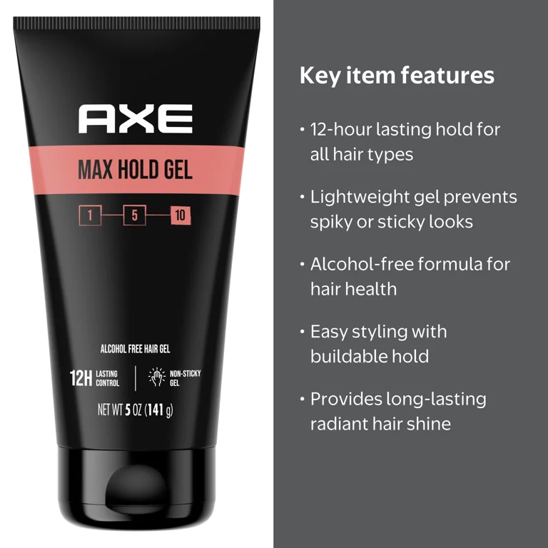 Axe Max Hold Hair Styling Gel, 5 oz, Strong Hold, All-Day Control