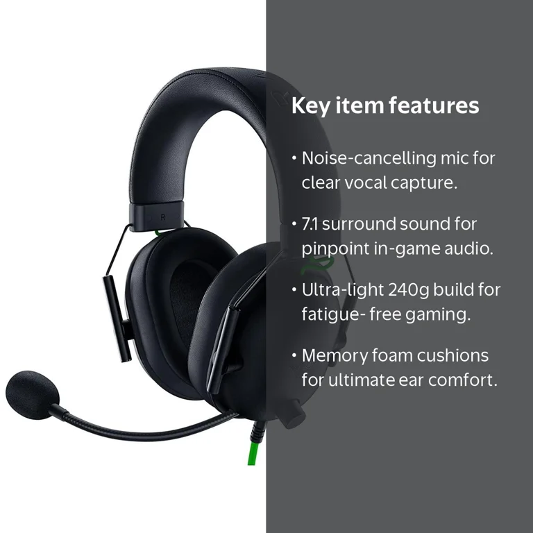 Razer BlackShark V2 X Wired Gaming Headset, USB, Noise Cancelling