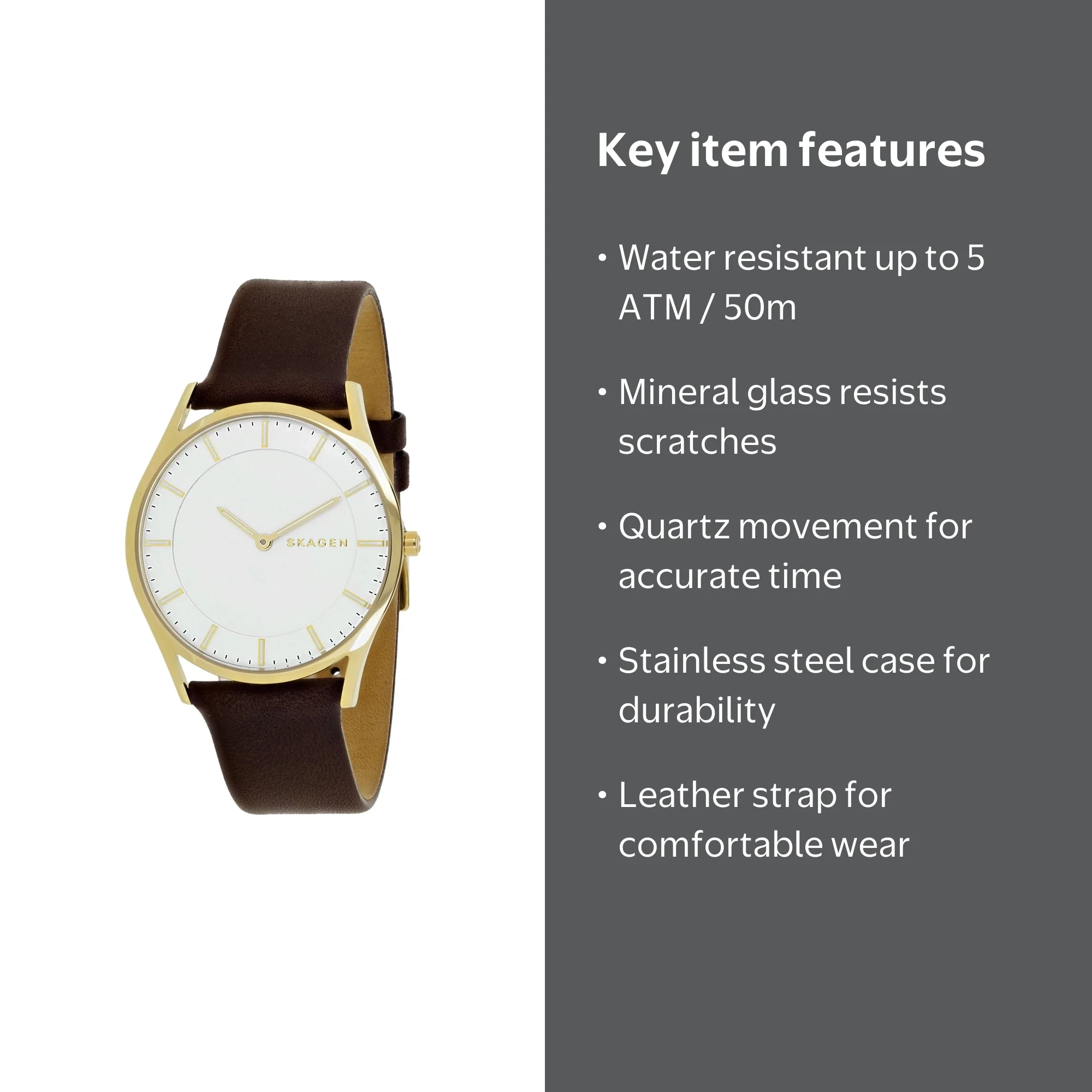 Skagen Men's Holst Wrist Watch, Stainless Steel Case, Brown
