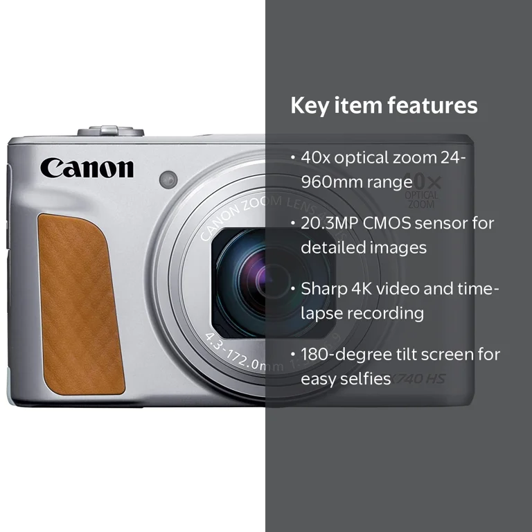 Canon, PowerShot SX740 HS Digital Camera, 20.3MP, Silver - Walmart.com