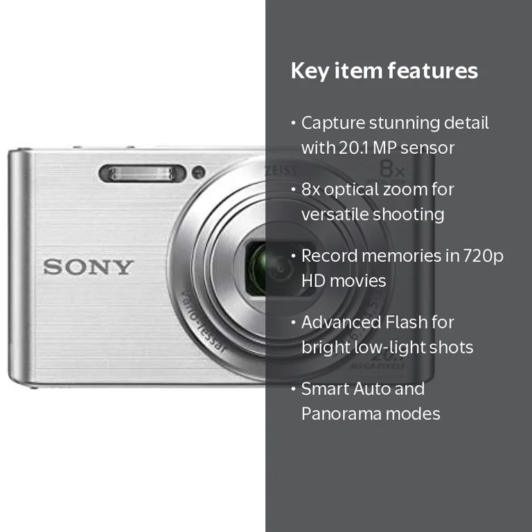 Sony Cybershot W830 20.1MP 8x Zoom Compact Digital Camera Silver