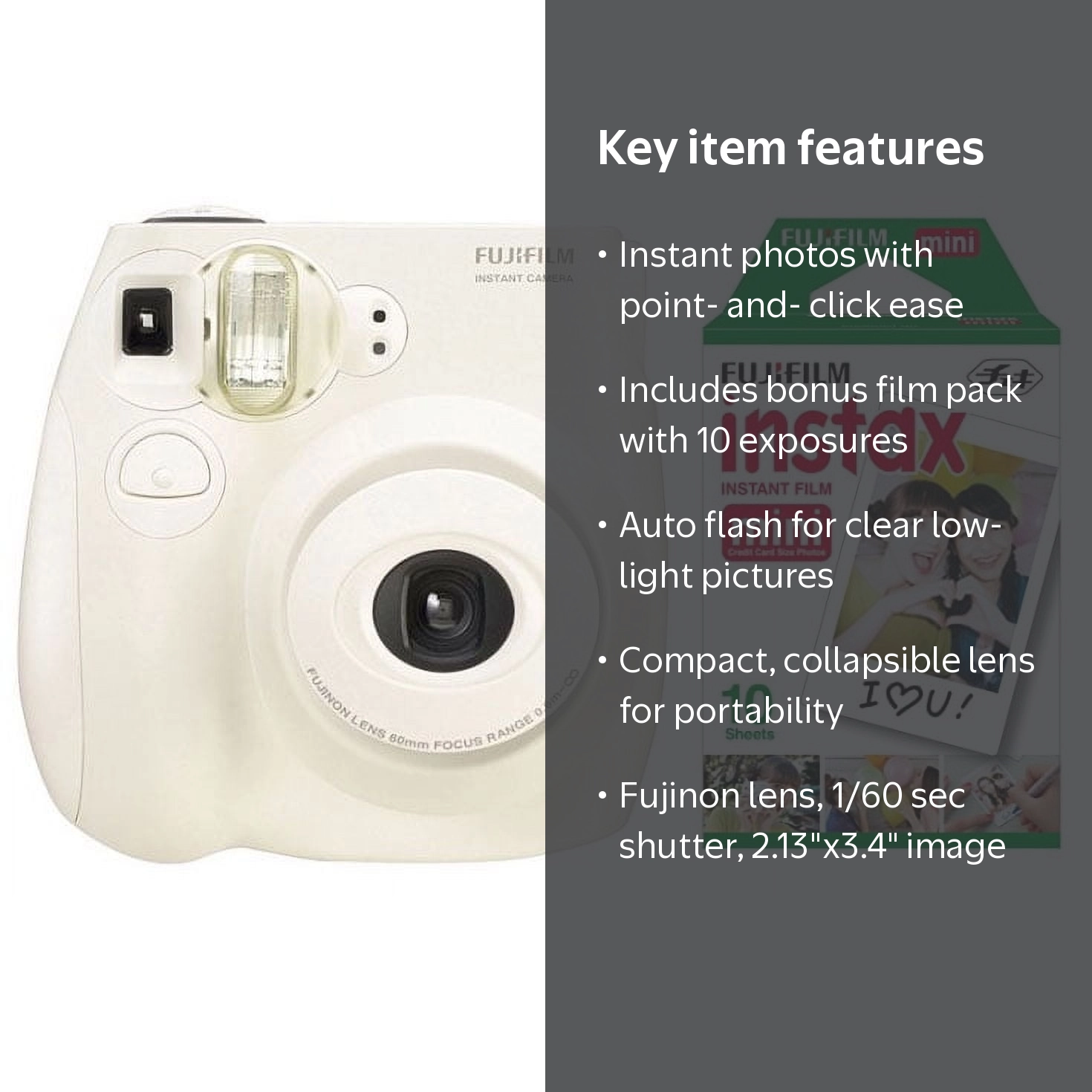 Fujifilm Instax Mini 7S Instant Camera (with 10-pack film) - White