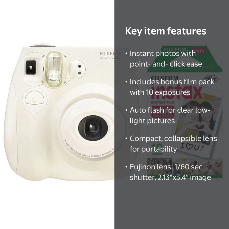 Fujifilm Instax Mini 7S Instant Camera (with 10-pack film) - White