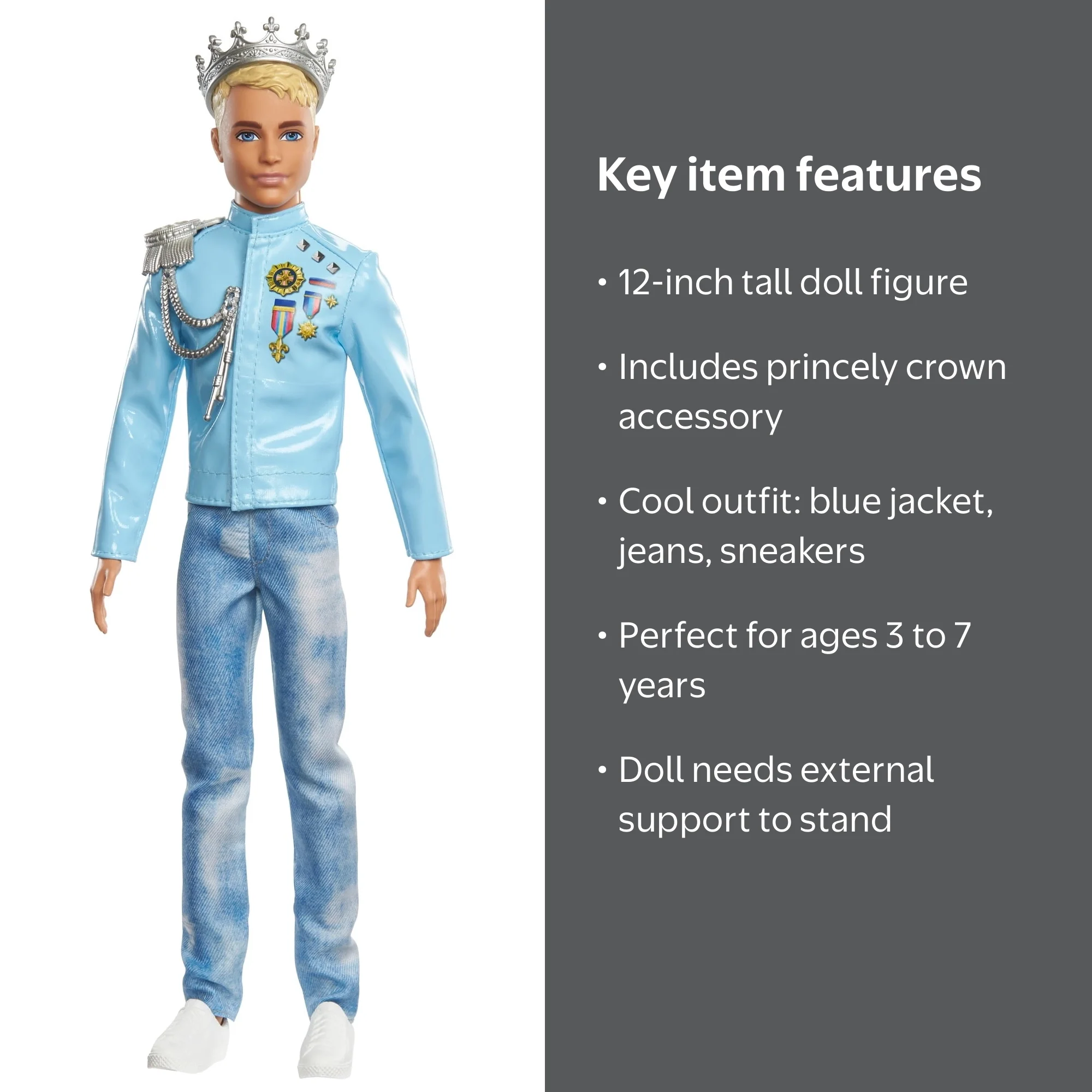 Barbie Princess Adventure Prince Ken Doll, 12-inch, Blue Jacket