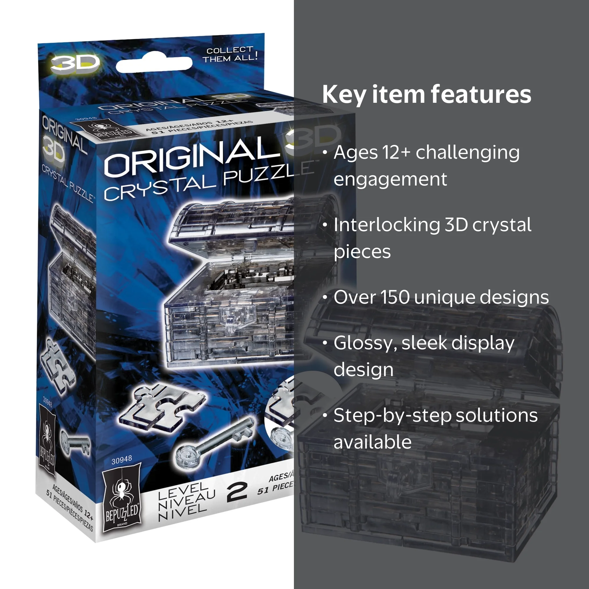 Treasure Chest Original 3D Crystal Puzzle from BePuzzled, Ages 12
